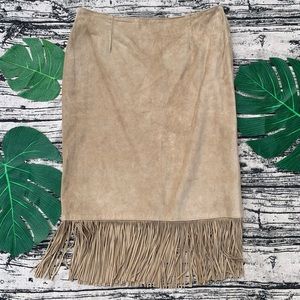 Vintage Cuir Zebra Leather Suede Fringe Skirt